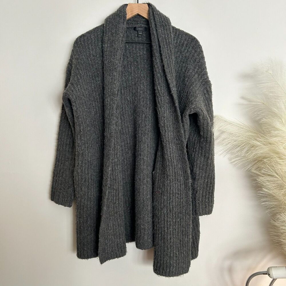 J. Crew Oversized Chunky Knit Ribbed Shawl Open Cardigan / Jacket Carbon